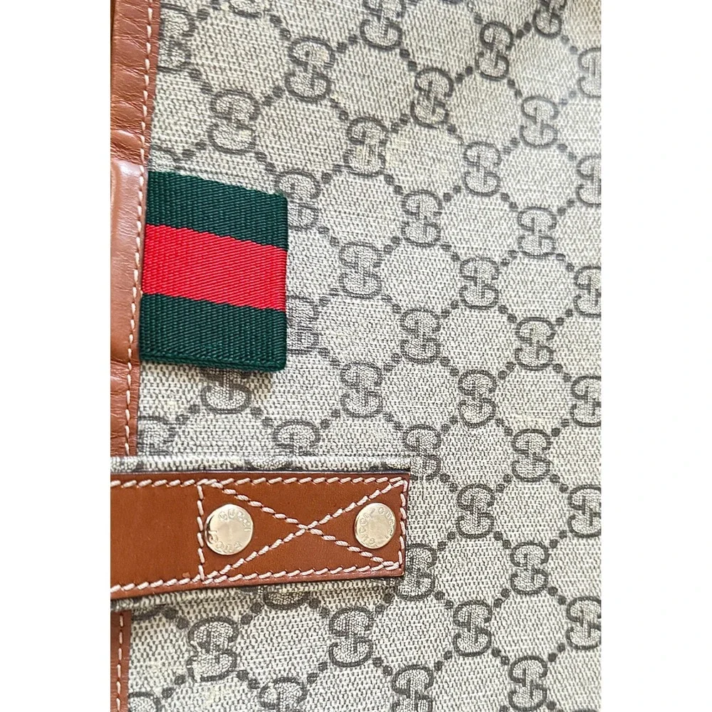 Gucci GG Supreme Tote Bag Monogram Canvas Brown Leather Web Detail 211134